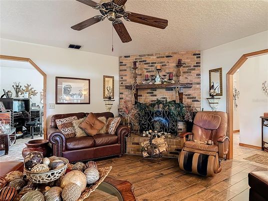 Fireplace, Interior, Living room, Stone Walls, Wood Texture Flooring