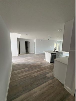 Interior, Kitchen, Pendant Lights, Wood Texture Flooring