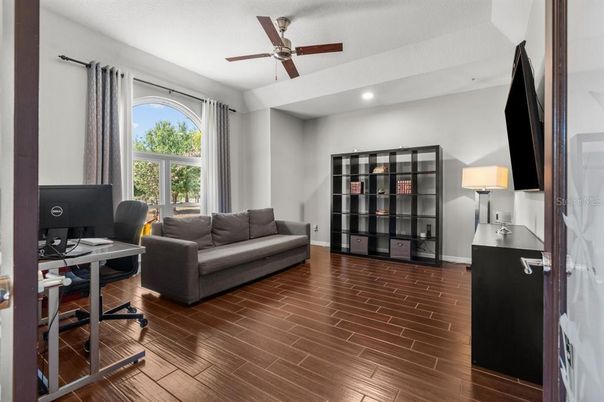 Home Office, Interior, Recessed Lighting, Wood Texture Flooring