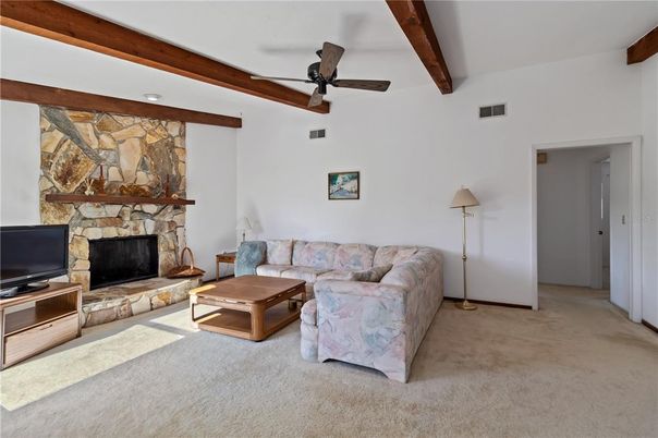 Fireplace, Interior, Living room, Stone Walls, Wooden Beams
