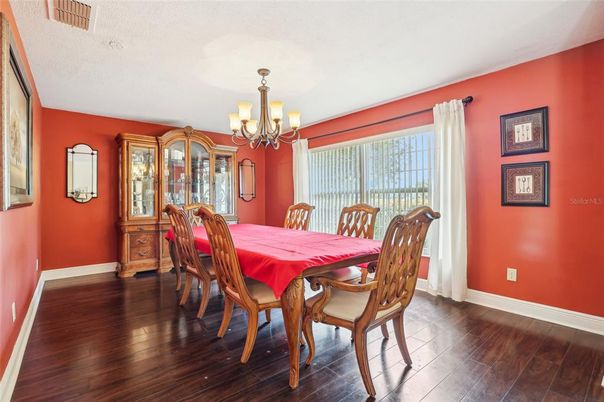 Chandelier, Dining room, Interior, Wood Texture Flooring