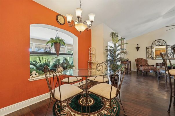 Chandelier, Dining room, Interior, Wood Texture Flooring