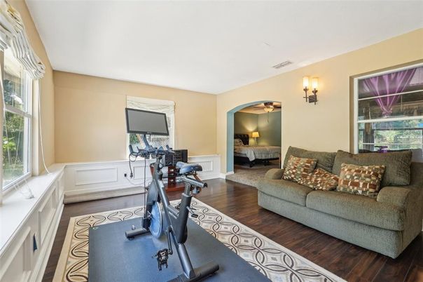 Fitness Equipment, Home Office, Interior, Wood Texture Flooring