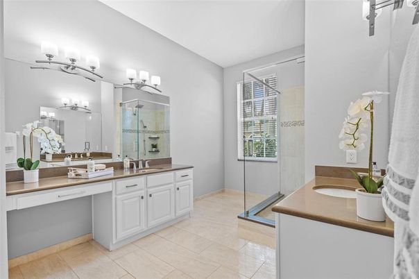 Bathroom, Dual Sink Vanities, Glass Shower, Interior