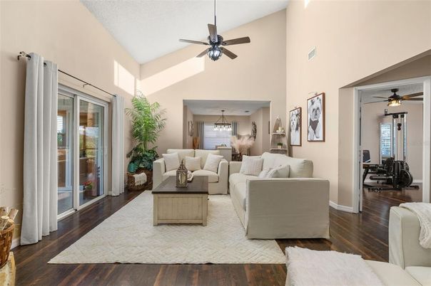 Dining room, Interior, Living room, Pendant Lights, Wood Texture Flooring