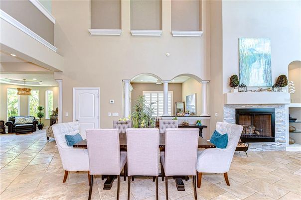 Dining room, Fireplace, Interior, Pendant Lights, Recessed Lighting