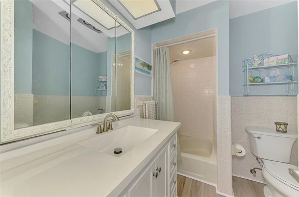 Bathroom, Glass Shower, Interior, Recessed Lighting, Wood Texture Flooring