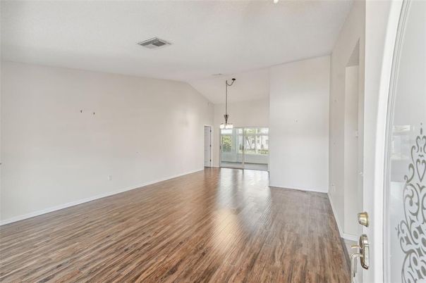 Empty room, Interior, Pendant Lights, Wood Texture Flooring