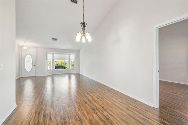 Empty room, Interior, Pendant Lights, Wood Texture Flooring
