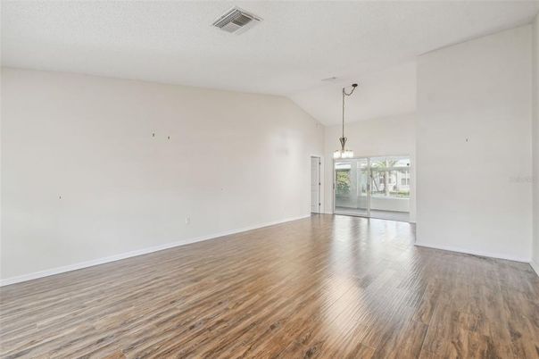 Empty room, Interior, Pendant Lights, Wood Texture Flooring