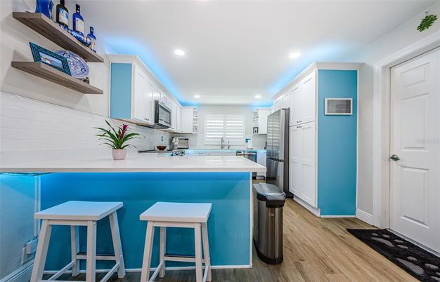 Interior, Kitchen, Recessed Lighting, Wood Texture Flooring