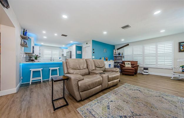 Interior, Living room, Recessed Lighting, Wood Texture Flooring