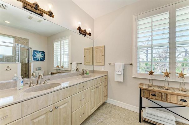 Bathroom, Dual Sink Vanities, Glass Shower, Interior, Recessed Lighting