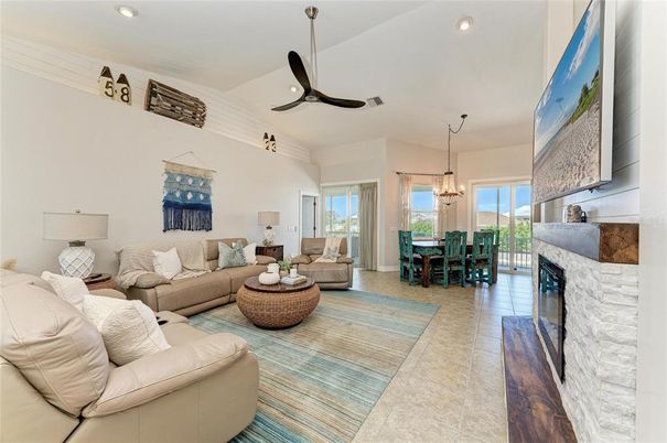 Dining room, Fireplace, Interior, Living room, Pendant Lights, Recessed Lighting