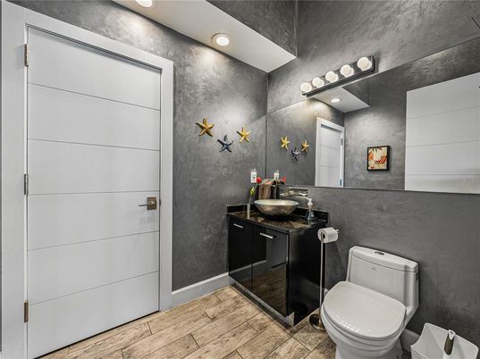 Bathroom, Interior, Recessed Lighting, Wood Texture Flooring