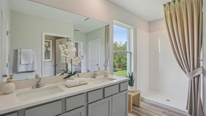 Bathroom, Dual Sink Vanities, Interior, Wood Texture Flooring