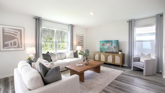Interior, Living room, Recessed Lighting, Wood Texture Flooring