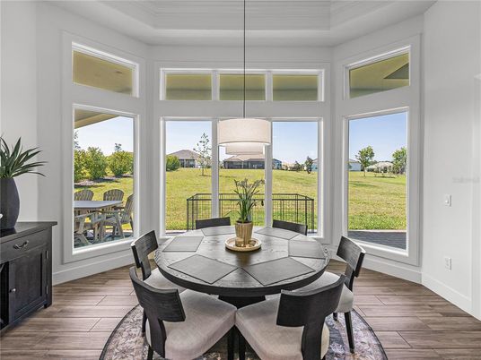 Dining room, Interior, Pendant Lights, Wood Texture Flooring