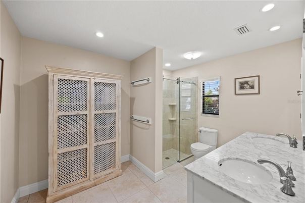 Bathroom, Glass Shower, Interior, Recessed Lighting