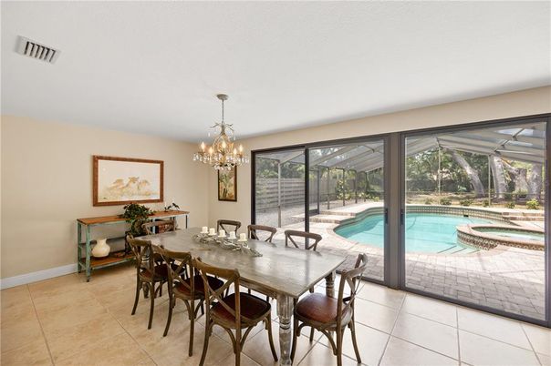 Chandelier, Dining room, Glass Ceilings, Interior, Pool, Sun Room