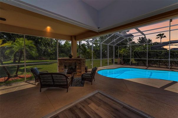 Fireplace, Glass Ceilings, Interior, Pool, Sun Room