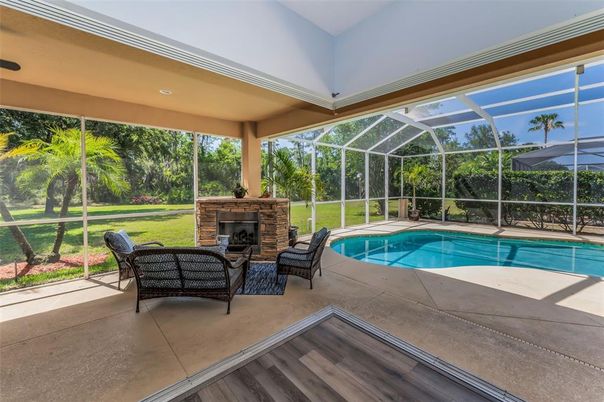Fireplace, Glass Ceilings, Interior, Pool, Sun Room