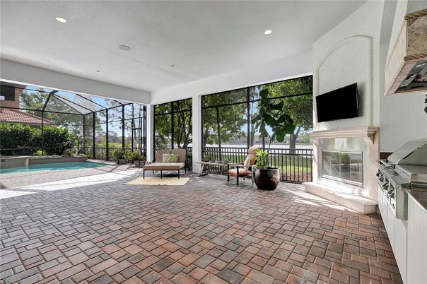 Fireplace, Glass Ceilings, Interior, Pool, Recessed Lighting, Sun Room