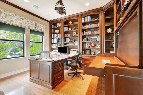 Home Office, Interior, Recessed Lighting, Wood Texture Flooring