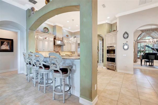 Dining room, Interior, Kitchen, Piano, Recessed Lighting, Stainless Steel Appliances