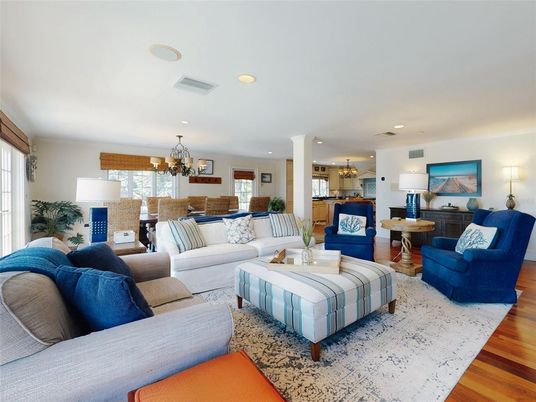 Chandelier, Dining room, Interior, Kitchen, Living room, Recessed Lighting, Wood Texture Flooring