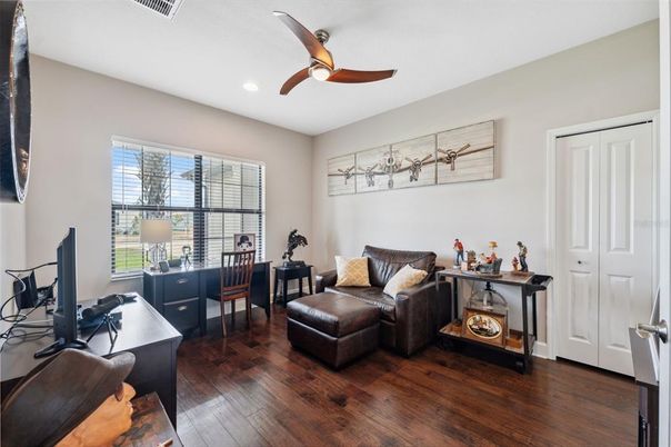 Home Office, Interior, Recessed Lighting, Wood Texture Flooring