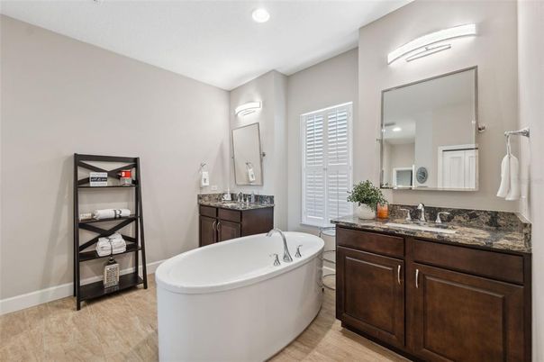 Bathroom, Dual Sink Vanities, Free Standing Baths, Interior, Recessed Lighting