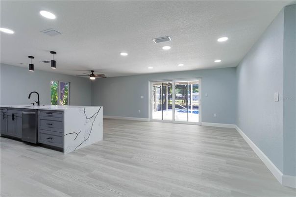 Interior, Kitchen, Pendant Lights, Recessed Lighting, Wood Texture Flooring