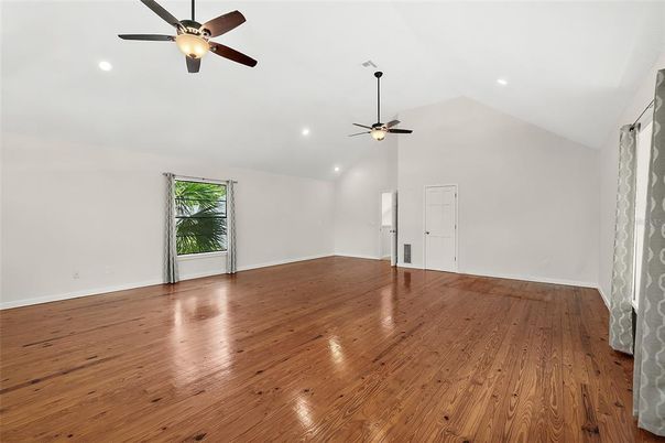 Empty room, Interior, Recessed Lighting, Wood Texture Flooring