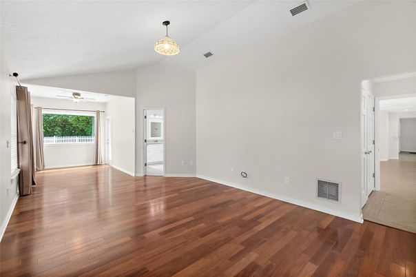 Chandelier, Empty room, Interior, Wood Texture Flooring