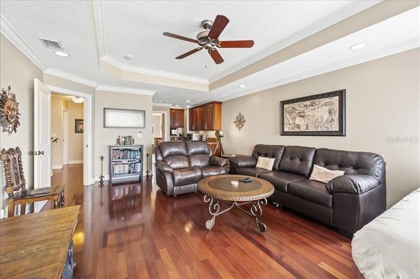 Interior, Kitchen, Living room, Recessed Lighting, Wood Texture Flooring