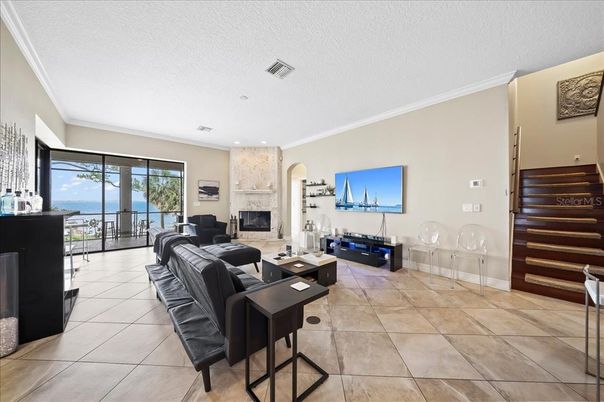 Fireplace, Interior, Living room, Recessed Lighting, Water