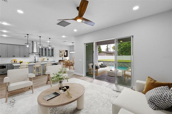 Dining room, Interior, Kitchen, Living room, Pendant Lights, Recessed Lighting, Wood Texture Flooring