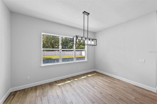 Empty room, Interior, Pendant Lights, Wood Texture Flooring