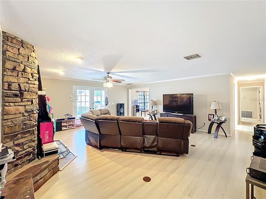 Interior, Living room, Stone Walls, Wood Texture Flooring