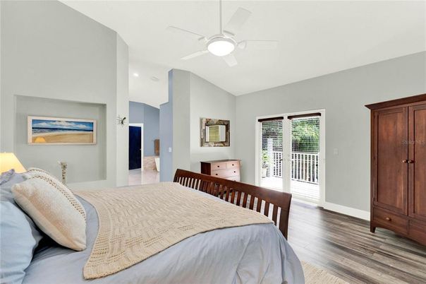 Bedroom, Interior, Recessed Lighting, Wood Texture Flooring
