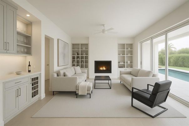 Fireplace, Interior, Living room, Recessed Lighting