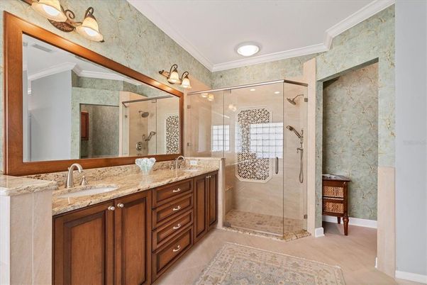 Bathroom, Dual Sink Vanities, Glass Shower, Interior