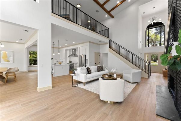 Dining room, Interior, Kitchen, Living room, Pendant Lights, Recessed Lighting, Wood Texture Flooring