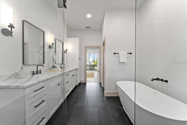 Bathroom, Dual Sink Vanities, Free Standing Baths, Interior, Recessed Lighting