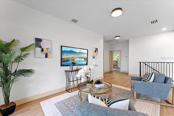 Interior, Living room, Recessed Lighting, Wood Texture Flooring