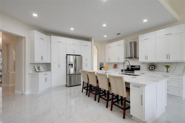 Interior, Kitchen, Marble, Recessed Lighting, Stainless Steel Appliances