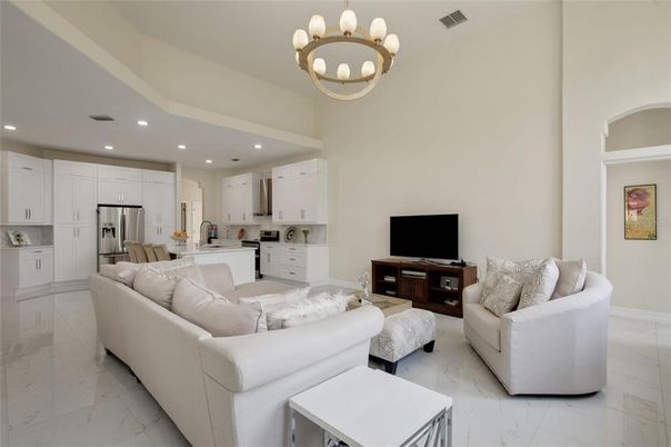 Interior, Kitchen, Living room, Marble, Recessed Lighting, Stainless Steel Appliances