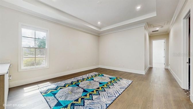 Empty room, Interior, Recessed Lighting, Wood Texture Flooring