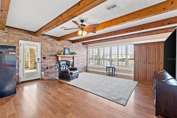 Interior, Stone Walls, Wooden Beams, Wood Texture Flooring